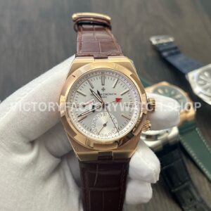 MKF Factory Vacheron Constantin Overseas Dual Time 7900V 000R B336 41mm rose gold leather strap silver dial replica watch