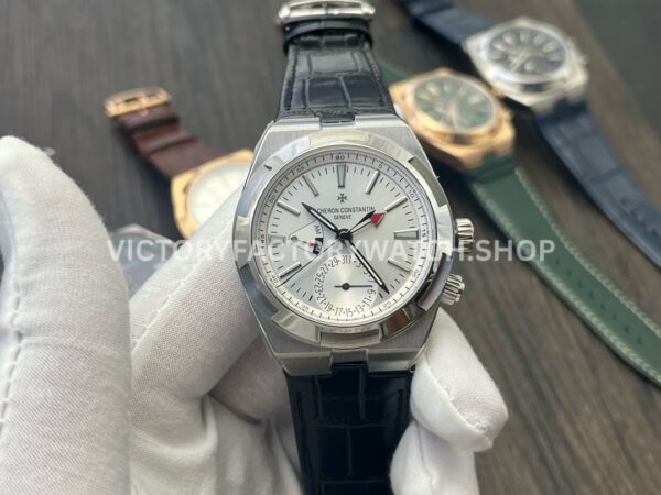 MKF Factory Vacheron Constantin Overseas Dual Time 7900V110A-B333 Leather Strap Silver Dial (2) MKF Factory Vacheron Constantin Overseas Dual Time 7900V 110A B333 41mm leather strap silver dial replica watch
