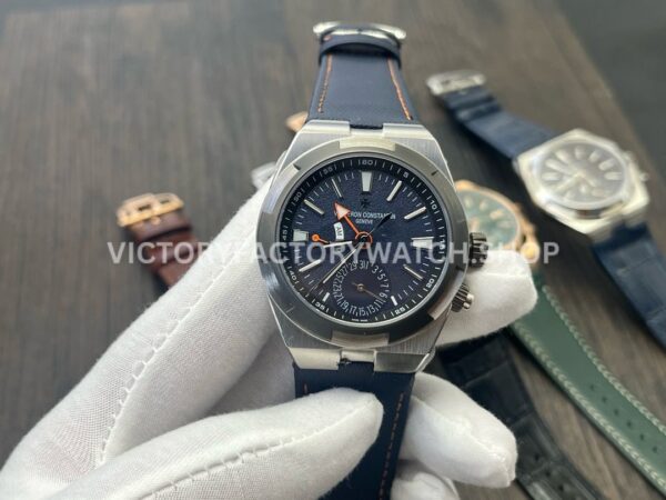 MKF Factory Vacheron Constantin Overseas Dual Time 7910V000T-B922 Canvas Strap Gray Blue Dial (10) MKF Factory Vacheron Constantin Overseas Dual Time 7910V 000T B922 41mm canvas strap gray blue dial replica watch