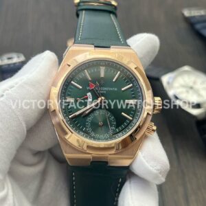 MKF Factory Vacheron Constantin Overseas Dual Time 7920V210R-B965 Leather Strap Rose Gold Green Dial (4) MKF Factory Vacheron Constantin Overseas Dual Time 7920V 210R B965 41mm rose gold leather strap green dial replica watch