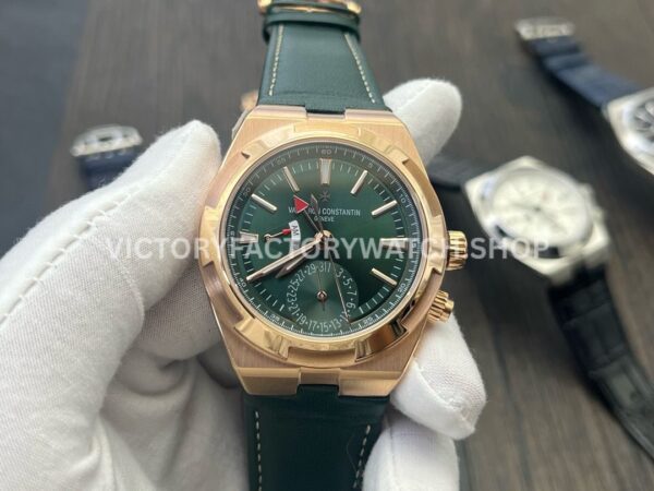 MKF Factory Vacheron Constantin Overseas Dual Time 7920V210R-B965 Leather Strap Rose Gold Green Dial (4) MKF Factory Vacheron Constantin Overseas Dual Time 7920V 210R B965 41mm rose gold leather strap green dial replica watch
