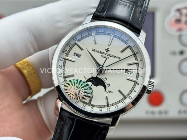 MKS Factory Vacheron Constantin Traditionnelle Complete Calendar 4010T/000P-B345 41mm White Gold Black Leather Strap Silver Dial