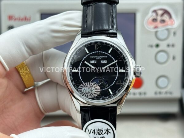 MKS Factory Vacheron Constantin Fiftysix 4000E 40mm Steel Leather Strap Arabic Numerals Black Dial (5) MKS Factory Vacheron Constantin Fiftysix 4000E 40mm steel leather strap Arabic numerals black dial replica watch