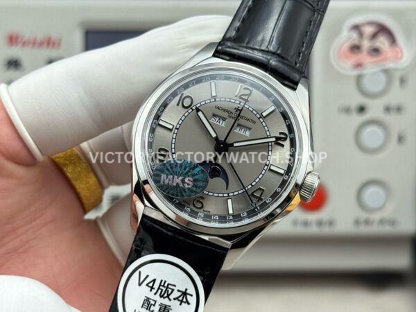 MKS Factory Vacheron Constantin Fiftysix 4000E 40mm Steel Leather Strap Arabic Numerals Grey Dial (5) MKS Factory Vacheron Constantin Fiftysix 4000E 40mm Steel Leather Strap Arabic Numerals Grey Dial