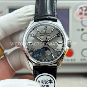MKS Factory Vacheron Constantin Fiftysix 4000E 40mm Steel Leather Strap Arabic Numerals Grey Dial (7) MKS Factory Vacheron Constantin Fiftysix 4000E 40mm steel leather strap Arabic numerals grey dial replica watch