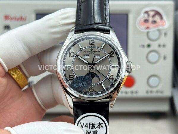 MKS Factory Vacheron Constantin Fiftysix 4000E 40mm Steel Leather Strap Arabic Numerals Grey Dial (7) MKS Factory Vacheron Constantin Fiftysix 4000E 40mm steel leather strap Arabic numerals grey dial replica watch