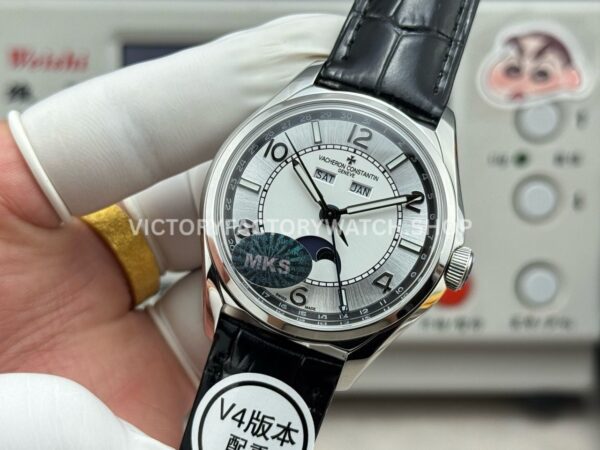 MKS Factory Vacheron Constantin Fiftysix 4000E000A-B439 40mm Steel Leather Strap Arabic Numerals Silver Dial (4) MKS Factory Vacheron Constantin Fiftysix 4000E/000A-B439 40mm Steel Leather Strap Arabic Numerals Silver Dial