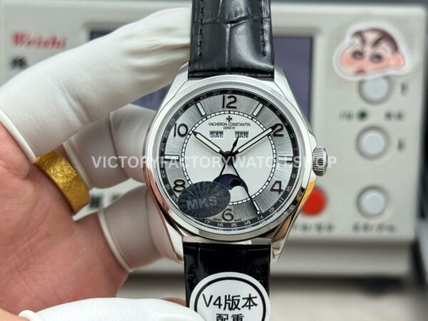 MKS Factory Vacheron Constantin Fiftysix 4000E000A-B439 40mm Steel Leather Strap Arabic Numerals Silver Dial (7) MKS Factory Vacheron Constantin Fiftysix 4000E 000A B439 steel leather strap Arabic numerals silver dial replica watch