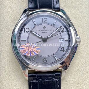 MKS Factory Vacheron Constantin Fiftysix 4600E000A-B442 40mm Steel Black Leather Strap Arabic Numerals Silver Dial (6) MKS Factory Vacheron Constantin Fiftysix 4600E 000A B442 steel black leather strap Arabic numerals silver dial replica watch