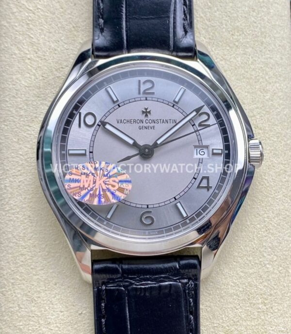 MKS Factory Vacheron Constantin Fiftysix 4600E000A-B442 40mm Steel Black Leather Strap Arabic Numerals Silver Dial (6) MKS Factory Vacheron Constantin Fiftysix 4600E 000A B442 steel black leather strap Arabic numerals silver dial replica watch