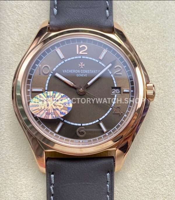 MKS Factory Vacheron Constantin Fiftysix 4600E 000R B576 rose gold leather strap Arabic numerals brown dial replica watch
