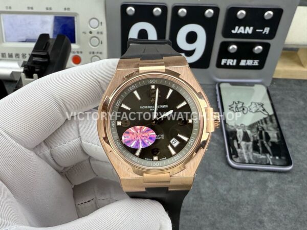 MKS Factory Vacheron Constantin Overseas 47040 000R 9666 rose gold rubber strap Arabic numerals brown dial replica watch