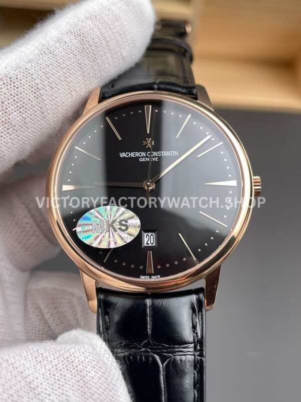 MKS Factory Vacheron Constantin Patrimony 85180000R-9166 40mm Rose Gold Leather Strap Black Dial (1) MKS Factory Vacheron Constantin Patrimony 85180 000R 9166 40mm rose gold leather strap black dial replica watch