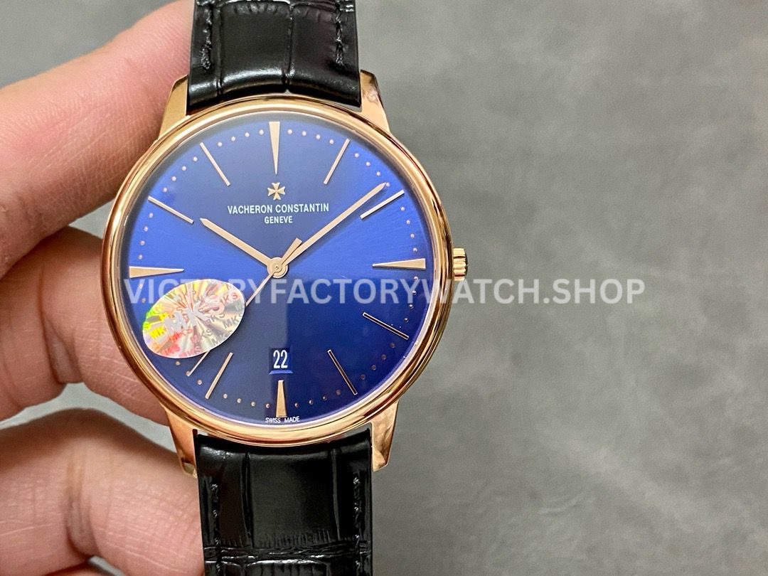 MKS Factory Vacheron Constantin Patrimony 85180 000R B515 40mm rose gold leather strap blue dial replica watch
