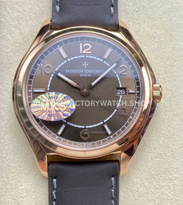 MKS Factory Vacheron Constantin Fiftysix 4600E 000R B576 40mm rose gold leather strap Arabic numerals brown dial replica watch