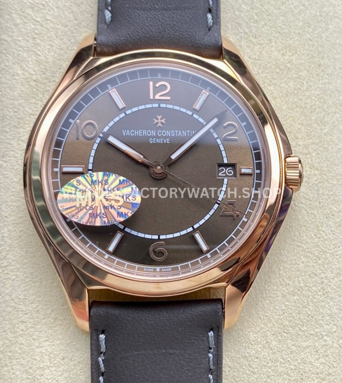 MKS Factory Vacheron Constantin Fiftysix 4600E 000R B576 40mm rose gold leather strap Arabic numerals brown dial replica watch