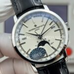 MKS Factory Vacheron Constantin Traditionnelle Complete Calendar 4010T/000P-B345 41mm White Gold Black Leather Strap Silver Dial