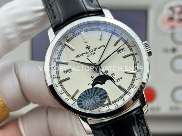 MKS Factory Vacheron Constantin Traditionnelle Complete Calendar 4010T/000P-B345 41mm White Gold Black Leather Strap Silver Dial