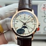 MKS Factory Vacheron Constantin Traditionnelle Complete Calendar 4010T 000R B344 41mm rose gold brown leather strap silver dial replica watch