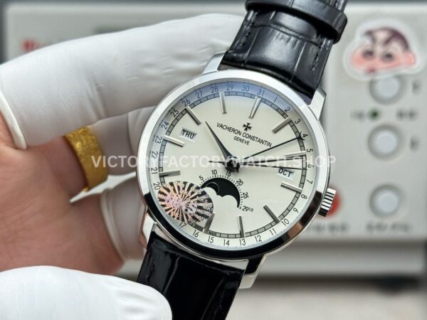 MKS Factory Vacheron Constantin Traditionnelle Complete Calendar 4010T/000P-B345 41mm White Gold Black Leather Strap Silver Dial