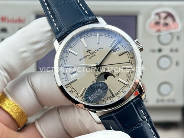 MKS Factory Vacheron Constantin Traditionnelle Complete Calendar 4010T/000P-B345 41mm White Gold Blue Leather Strap Silver Dial