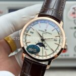 MKS Factory Vacheron Constantin Traditionnelle Complete Calendar 4010T/000R-B344 41mm Rose Gold Brown Leather Strap Silver Dial
