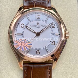 MKS Factory Vacheron Constantin Fiftysix 4600E 000R B441 40mm rose gold leather strap Arabic numerals silver dial replica watch