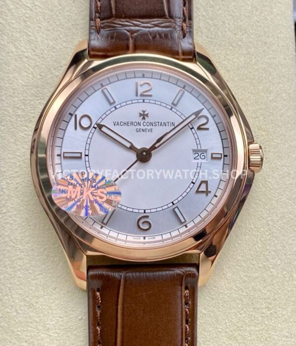 MKS Factory Vacheron Constantin Fiftysix 4600E 000R B441 40mm rose gold leather strap Arabic numerals silver dial replica watch