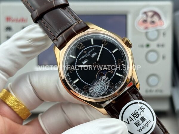 MKS Factory Vacheron Constantin Fiftysix 4000E/000R-B065 40mm Rose Gold Leather Strap Arabic Numerals Brown Black Dial