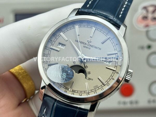 MKS Factory Vacheron Constantin Traditionnelle Complete Calendar 4010T/000P-B345 41mm White Gold Blue Leather Strap Silver Dial