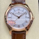 MKS Factory Vacheron Constantin Fiftysix 4600E 000R B441 rose gold brown leather strap Arabic numerals silver dial replica watch