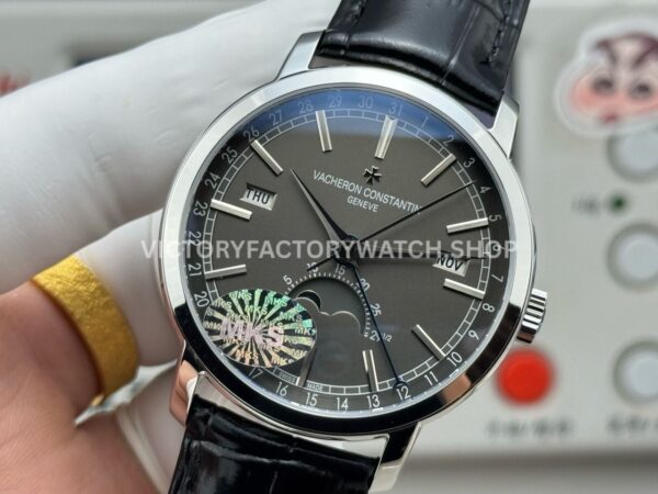 MKS Factory Vacheron Constantin Traditionnelle Complete Calendar 4010T/000G-B740 41mm White Gold Leather Strap Grey Dial