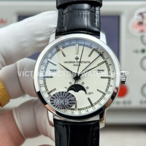 MKS Factory Vacheron Constantin Traditionnelle Complete Calendar 4010T 000P B345 41mm white gold black leather strap silver dial replica watch
