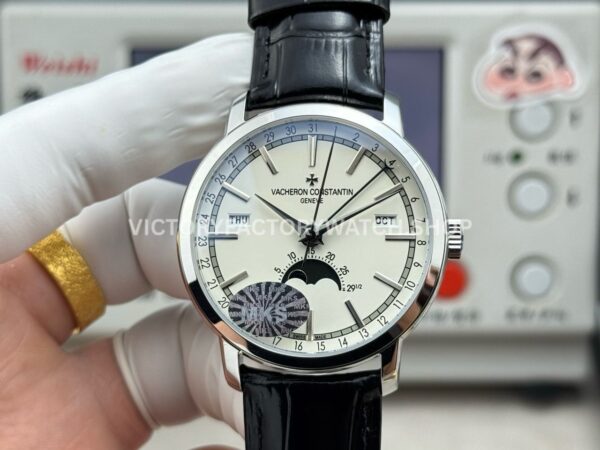 MKS Factory Vacheron Constantin Traditionnelle Complete Calendar 4010T 000P B345 41mm white gold black leather strap silver dial replica watch