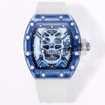 MS Factory Richard Mille RM 52-01 44mm Blue Synthetic Sapphire Emulsion Rubber Strap Skel (3) MS Factory Richard Mille RM 52-01 blue synthetic sapphire emulsion skull black dial