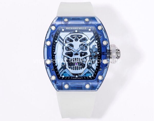 MS Factory Richard Mille RM 52-01 44mm Blue Synthetic Sapphire Emulsion Rubber Strap Skel (3) MS Factory Richard Mille RM 52-01 blue synthetic sapphire emulsion skull black dial