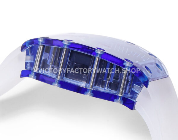 MS Factory Richard Mille RM 52-01 44mm Blue Synthetic Sapphire Emulsion Rubber Strap Skel (4) MS Factory Richard Mille RM 52-01 44mm Blue Synthetic Sapphire Emulsion Rubber Strap Skeletonized Skull Black Dial