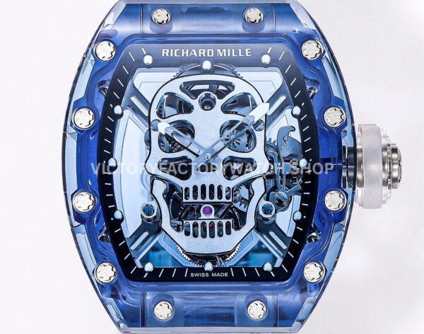 MS Factory Richard Mille RM 52-01 44mm Blue Synthetic Sapphire Emulsion Rubber Strap Skel MS Factory Richard Mille RM 52-01 44mm Blue Synthetic Sapphire Emulsion Rubber Strap Skeletonized Skull Black Dial