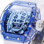 MS Factory Richard Mille RM 52-01 44mm Blue Synthetic Sapphire Emulsion Rubber Strap Skel (7) MS Factory Richard Mille RM 52-01 44mm Blue Synthetic Sapphire Emulsion Rubber Strap Skeletonized Skull Black Dial