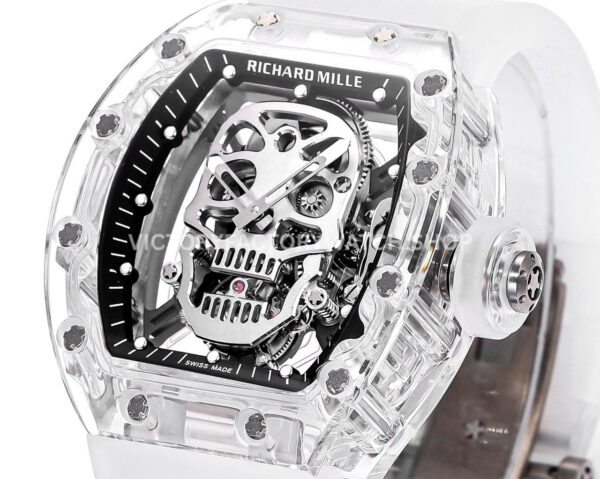 MS Factory Richard Mille RM 52-01 44mm Synthetic Sapphire Emulsion Rubber Strap Skeletonized Skull Black Dial