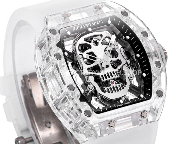 MS Factory Richard Mille RM 52-01 44mm Synthetic Sapphire Emulsion Rubber Strap Skeletonized Skull Black Dial