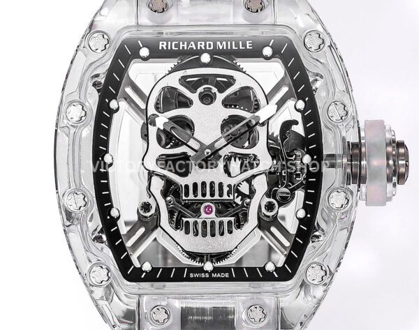 MS Factory Richard Mille RM 52-01 44mm Synthetic Sapphire Emulsion Rubber Strap Skeletonized Skull Black Dial