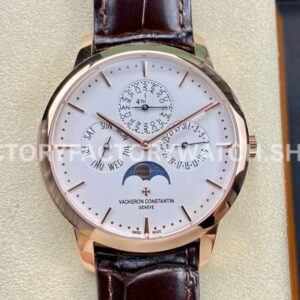 MX Factory Vacheron Constantin Patrimony 43175 000R 9687 41mm rose gold leather strap silver dial replica watch