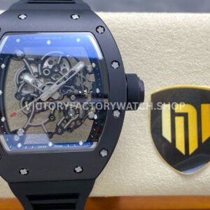 New Factory Richard Mille RM055 Bubba Watson 42.7mm black ceramic black rubber strap skeletonized black dial