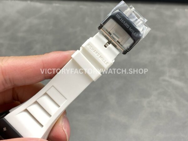 NEC65A~1 NEW Factory Richard Mille RM 055 Bubba Watson 42.7mm Black Ceramic White Rubber Strap Skeletonized White Dial