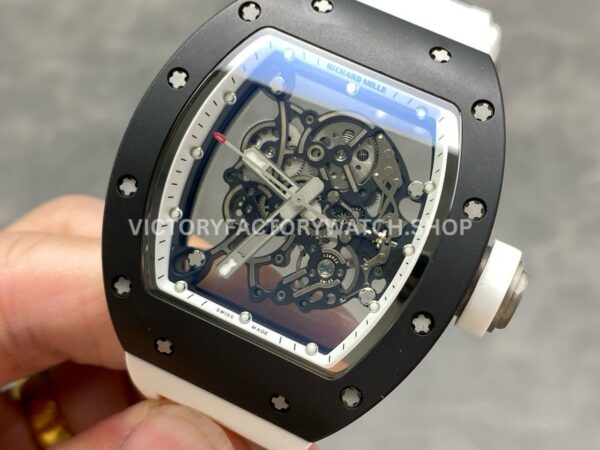 NEW Factory Richard Mille RM 055 Bubba Watson 42.7mm Black Ceramic White Rubber Strap Skeletoni (10) NEW Factory Richard Mille RM 055 Bubba Watson 42.7mm Black Ceramic White Rubber Strap Skeletonized White Dial
