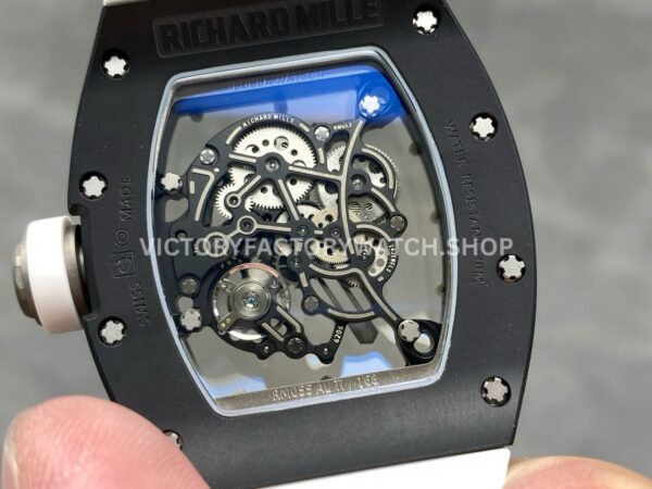 NEW Factory Richard Mille RM 055 Bubba Watson 42.7mm Black Ceramic White Rubber Strap Skeletoni (3) NEW Factory Richard Mille RM 055 Bubba Watson 42.7mm Black Ceramic White Rubber Strap Skeletonized White Dial