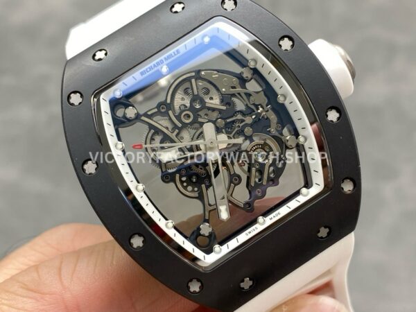 NEW Factory Richard Mille RM 055 Bubba Watson 42.7mm Black Ceramic White Rubber Strap Skeletoni (7) NEW Factory Richard Mille RM 055 Bubba Watson 42.7mm Black Ceramic White Rubber Strap Skeletonized White Dial