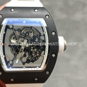 New Factory Richard Mille RM055 Bubba Watson 42.7mm black ceramic white rubber strap skeletonized white dial