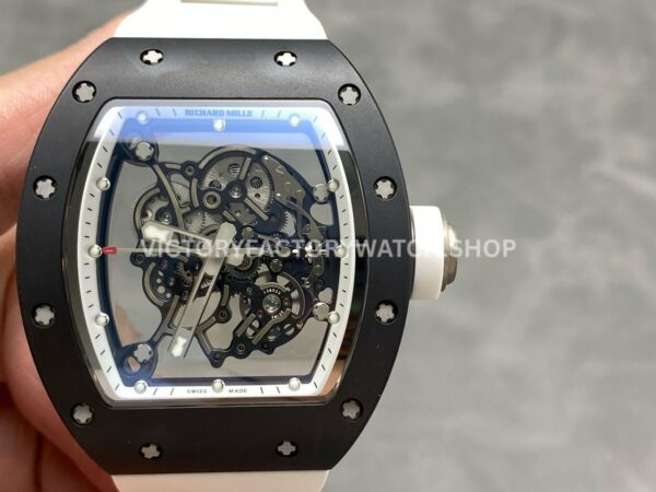 NEW Factory Richard Mille RM 055 Bubba Watson 42.7mm Black Ceramic White Rubber Strap Skeletoni (8) New Factory Richard Mille RM055 Bubba Watson 42.7mm black ceramic white rubber strap skeletonized white dial
